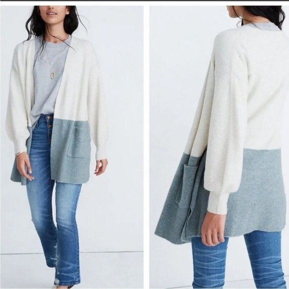 Madewell Edgewater Bubble-Sleeve Cardigan in Heather Smoke S Wool Alpaca Blend - Picture 9 of 9